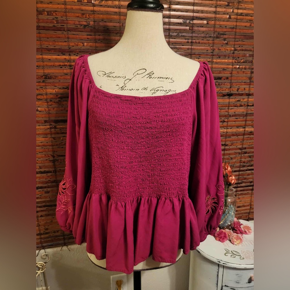 Arula Berry Smocked Top